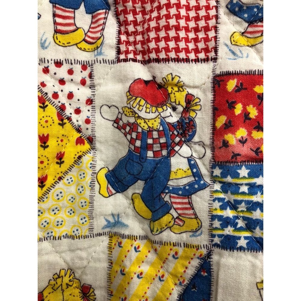 Vtg Baby Blanket Quilt Satin Trim 38" x 45" Rag Doll Theme‎ Smocked Smocking - Picture 7 of 12